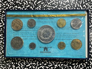 1977 France 9x Coin Proof Set Lot#B2742 Including Silver! With Case & C.O.A.