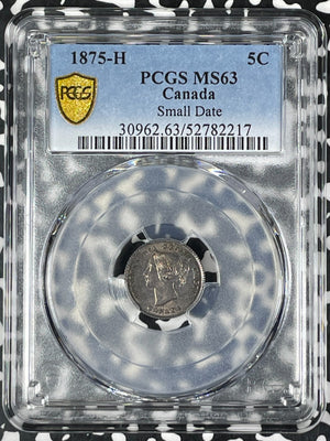 1875-H Canada 5 Cents PCGS MS63 Lot#G9975 Silver! Key Date! Small Date