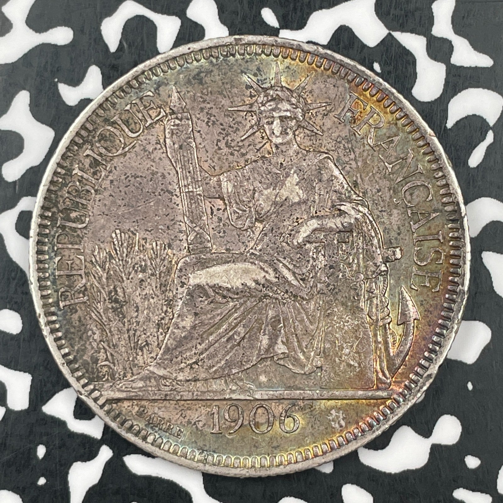 1906-A French Indo-China 1 Piastre Lot#JM1538 Large Silver! Nice!