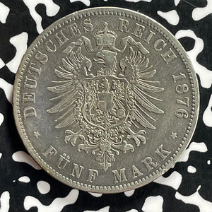 1876-J Germany Hamburg 5 Mark Lot#JM9863 Large Silver!