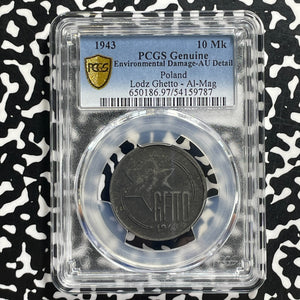 1943 Poland Lodz Ghetto 10 Mark PCGS Environment. DMG-AU Details Lot#G1054