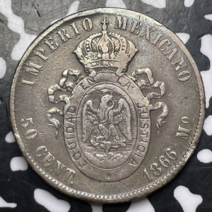 1866-Mo Mexico Empire Of Maximilian 50 Centavos Lot#JM8798 Silver! Scarce!