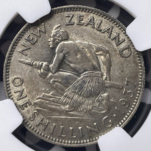 1937 New Zealand 1 Shilling NGC AU53 Lot#MK110 Silver!