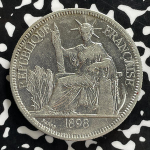 1898-A French Indo-China 1 Piastre Lot#JM0218 Large Silver! Cleaned