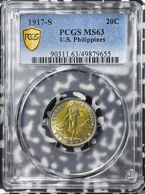 1917-S U.S. Philippines 20 Centavos PCGS MS63 Lot#G8351 Silver! Key Date!