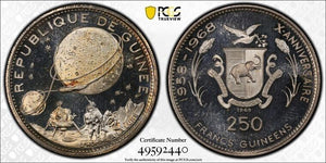 1969 Guinea Lunar Landing 250 Francs PCGS PR66 DCAM Lot#G7320 Large Silver!