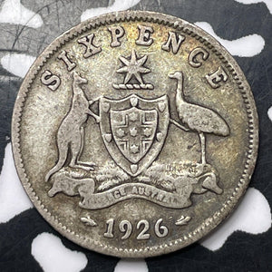 1926 Australia 6 Pence Sixpence Lot#E9471 Silver!