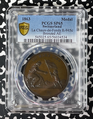 1863 Switzerland Chaux De Fonds Shooting Festival Medal PCGS SP65 Lot#G239