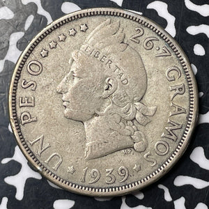 1939 Dominican Republic 1 Peso Lot#JM8693 Large Silver! Key Date!