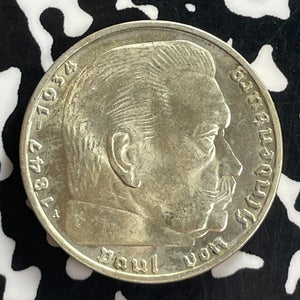 1937-A Germany 2 Mark Lot#T7743 Silver! High Grade! Beautiful!