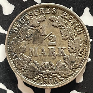 1906-F Germany 1/2 Mark Half Mark Lot#T5160 Silver!