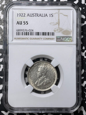 1922 Australia 1 Shilling NGC AU55 Lot#G8454 Silver!