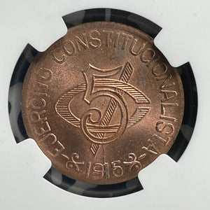 1915 Mexico Chihuahua Liberty Cap 5 Centavos NGC MS64RB Lot#G813 Choice UNC!