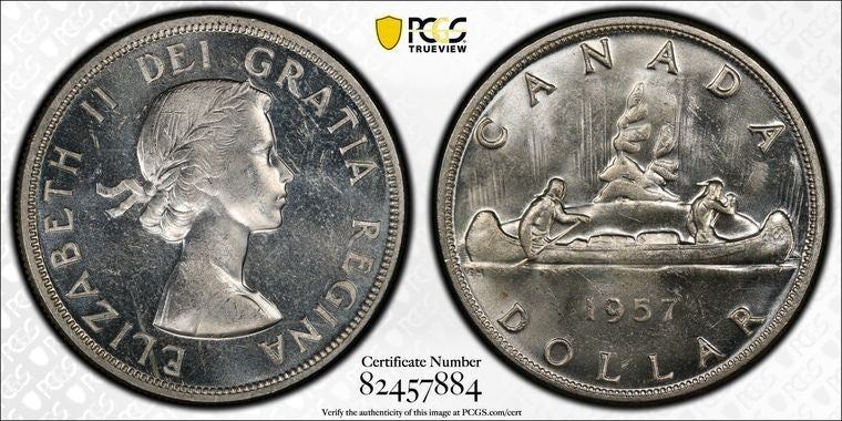 1957 Canada $1 Dollar PCGS MS63 Lot#G4006 Silver! Choice UNC! One Waterline
