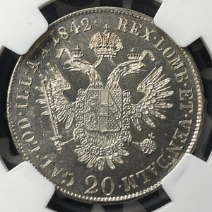 1842-A Austria 20 Kreuzer NGC PL63 Lot#G8793 Silver! Top Graded!