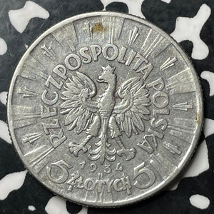 1934 Poland 5 Zlotych Lot#E7041 Silver!