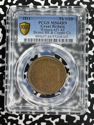 1811 G.B Bristol BR & Copper Co. 1/2 Penny Token PCGS MS64BN Lot#G763 Top Graded