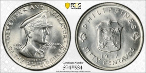 1947-S Philippines MacArthur 50 Centavos PCGS MS64 Lot#G8642 Silver! KM#184