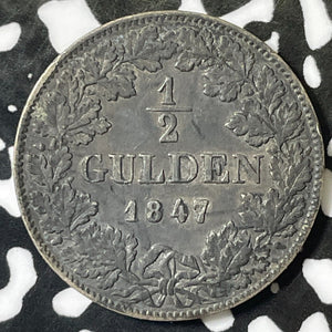 1847 Germany Wurttemberg 1/2 Gulden Half Gulden Lot#E4877 Silver!