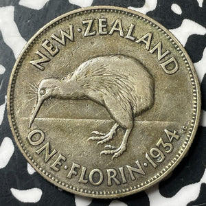 1934 New Zealand 1 Florin Lot#E8071 Silver!