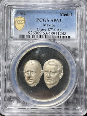 1964 Mexico Lopez Mateos & DeGaulle Medal PCGS SP63 Lot#GV6993 Silver!