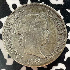 1868 Spanish Philippines 50 Centavos Lot#T4673 Silver!