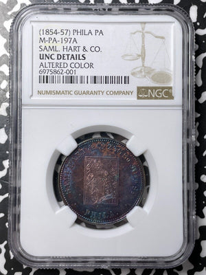 (1854-57) U.S Phila. Samuel Hart & Co Medal NGC Altered Color-UNC Det. Lot#G7984