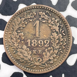 1892-KB Hungary 1 Kreuzer Lot#C1347