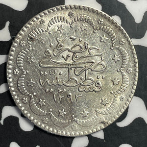 AH 1293 Year 14 (1876) Turkey 5 Kurus Lot#E8033 Silver! Nice!