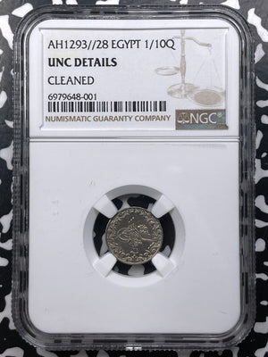 AH 1293 Year 28 (1902) Egypt 1/10 Qirsh NGC Cleaned-UNC Details Lot#G9074