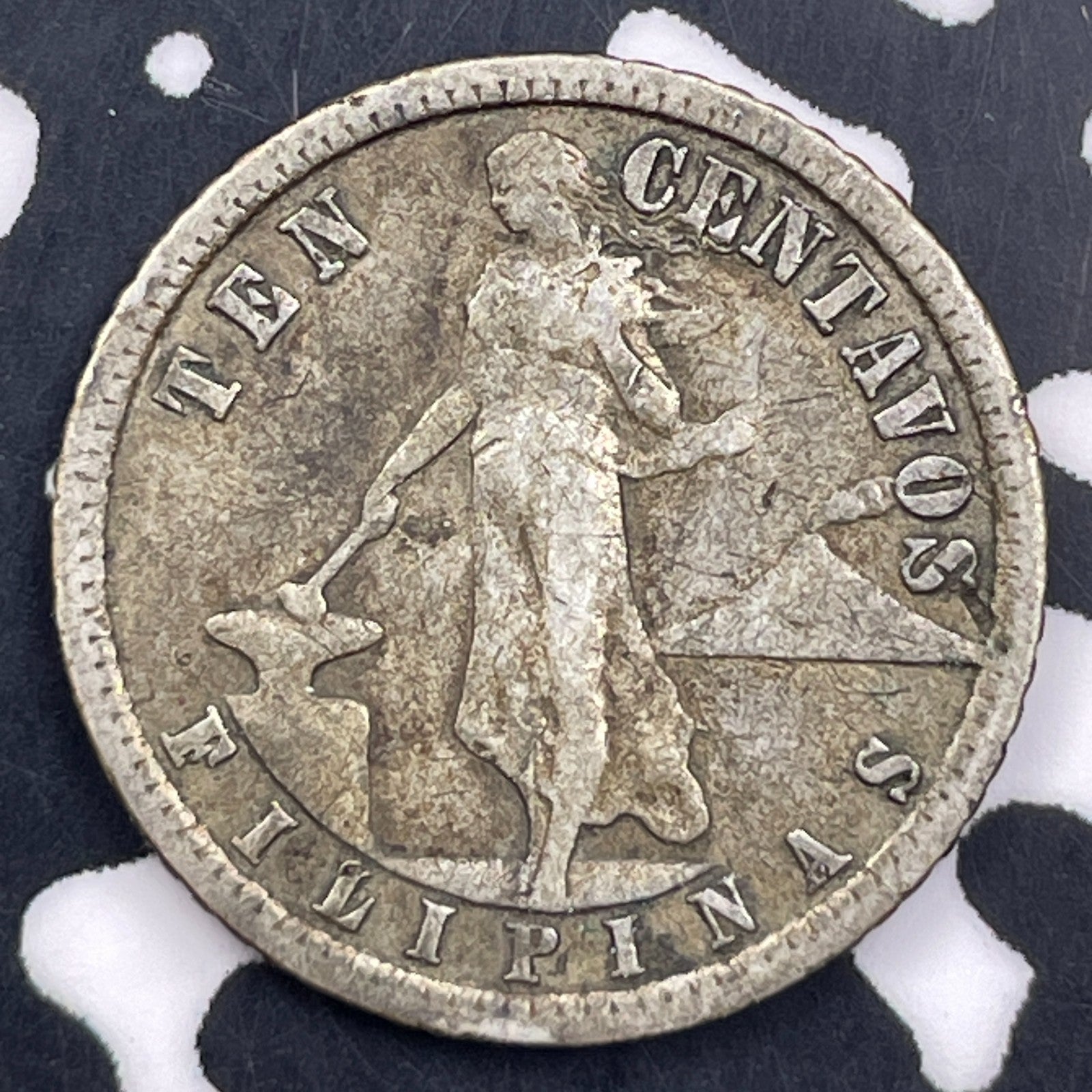 1921 U.S. Philippines 10 Centavos Lot#F3041 Silver!