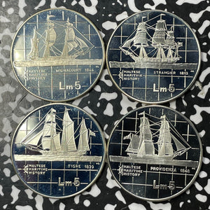 (1984-86) Malta 4x Coin Maritime History Mint Set Lot#B1984 Silver! With Case