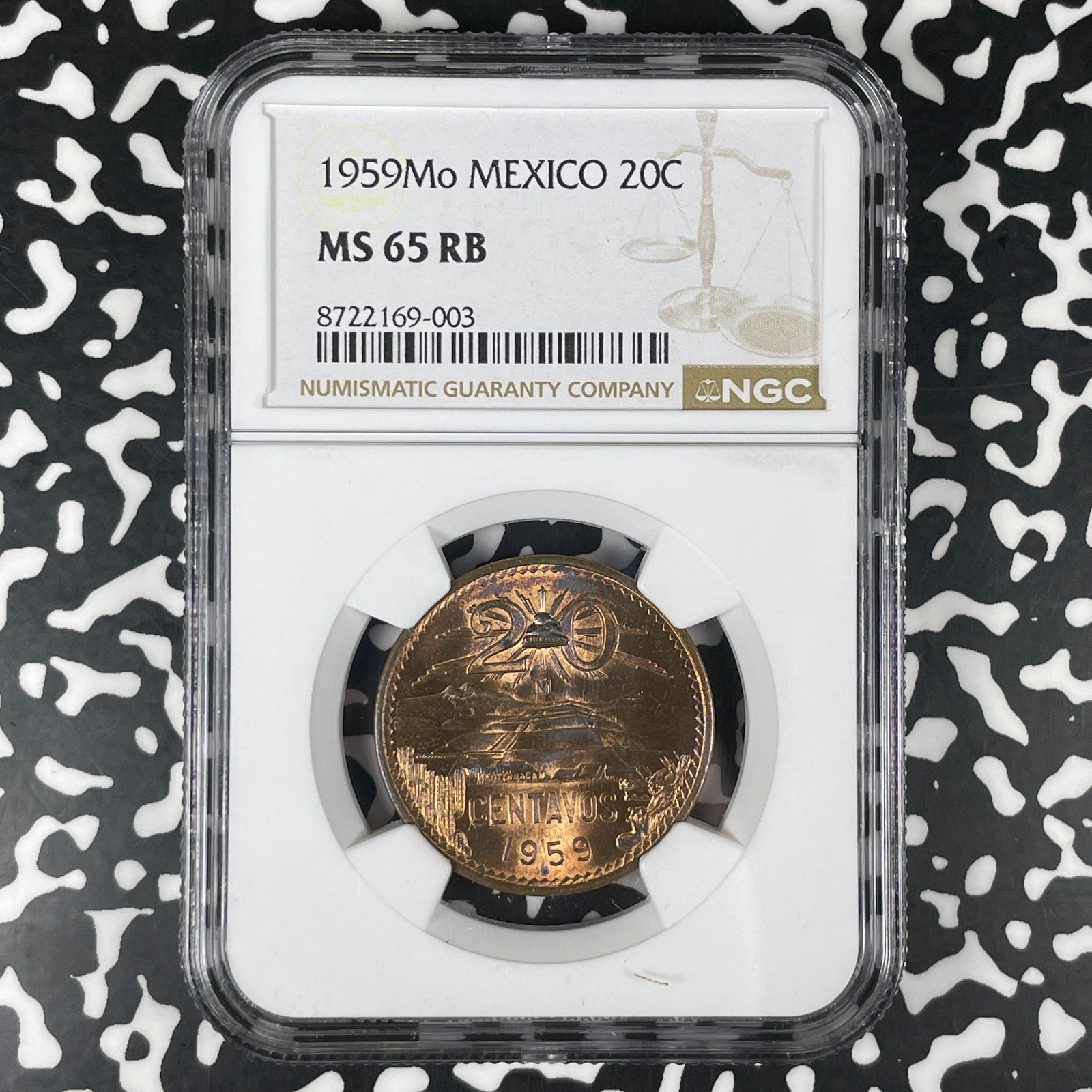 1959-Mo Mexico 20 Centavos NGC MS65RB Lot#G1804 Key Date! Gem BU!