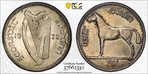 1928 Ireland 1/2 Crown PCGS MS62 Lot#G785 Silver! Nice UNC!