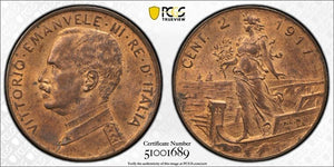 1917-R Italy 2 Centesimi PCGS MS64RB Lot#G9855 Choice UNC!