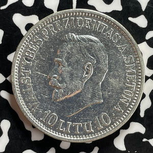 1938 Lithuania 10 Litu Lot#JM9883 Silver! Scarce! Cleaned