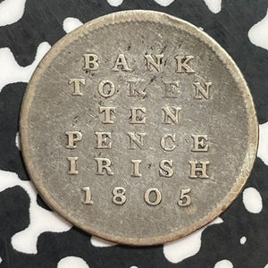 1805 Ireland 10 Pence Bank Token Lot#T1199 Silver! KM#Tn3