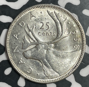 1938 Canada 25 Cents Lot#T3219 Silver! Key Date! High Grade! Beautiful!