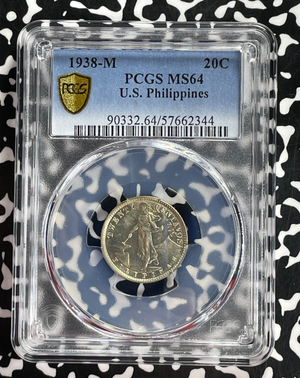1938-M U.S. Philippines 20 Centavos PCGS MS64 Lot#G876 Silver! Choice UNC!