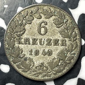 1849 Germany Wurttemberg 6 Kreuzer Lot#E8783 Silver!