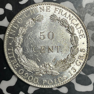 1936 French Indo-China 50 Cents Lot#T3585 Silver! High Grade! Beautiful!