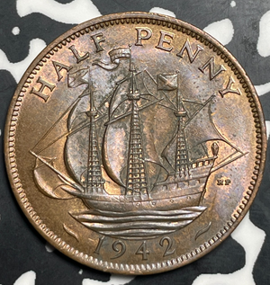 1942 Great Britain 1/2 Penny Half Penny Lot#T9050 High Grade! Beautiful!