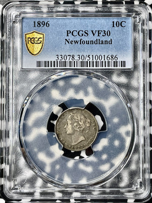1896 Newfoundland 10 Cents PCGS VF30 Lot#G9853 Silver!