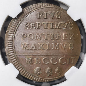 1802 Papal States 1 Baiocco NGC MS61BN Lot#G9024 Nice UNC!