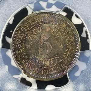 (c.1887) Canada Montreal Gesangverein Teutonia 5 Cents Token PCGS MS64 Lot#G109