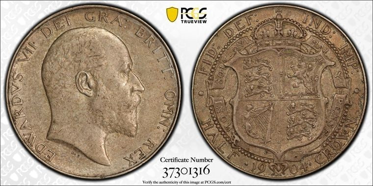 1904 Great Britain 1/2 Crown PCGS AU53 Lot#G4122 Silver! Key Date! S-3980