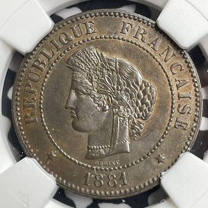 1881-A France 5 Centimes NGC MS62BN Lot#G9578 Nice UNC!