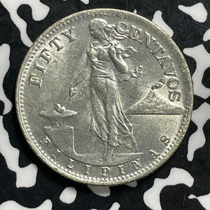 1945-S U.S. Philippines 50 Centavos Lot#C0705 Silver! High Grade! Beautiful!