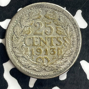 1913 Netherlands 25 Cents Lot#C1261 Silver! Better Date