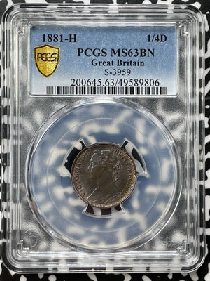 1881-H Great Britain Farthing PCGS MS63BN Lot#G7678 Choice UNC! S-3959